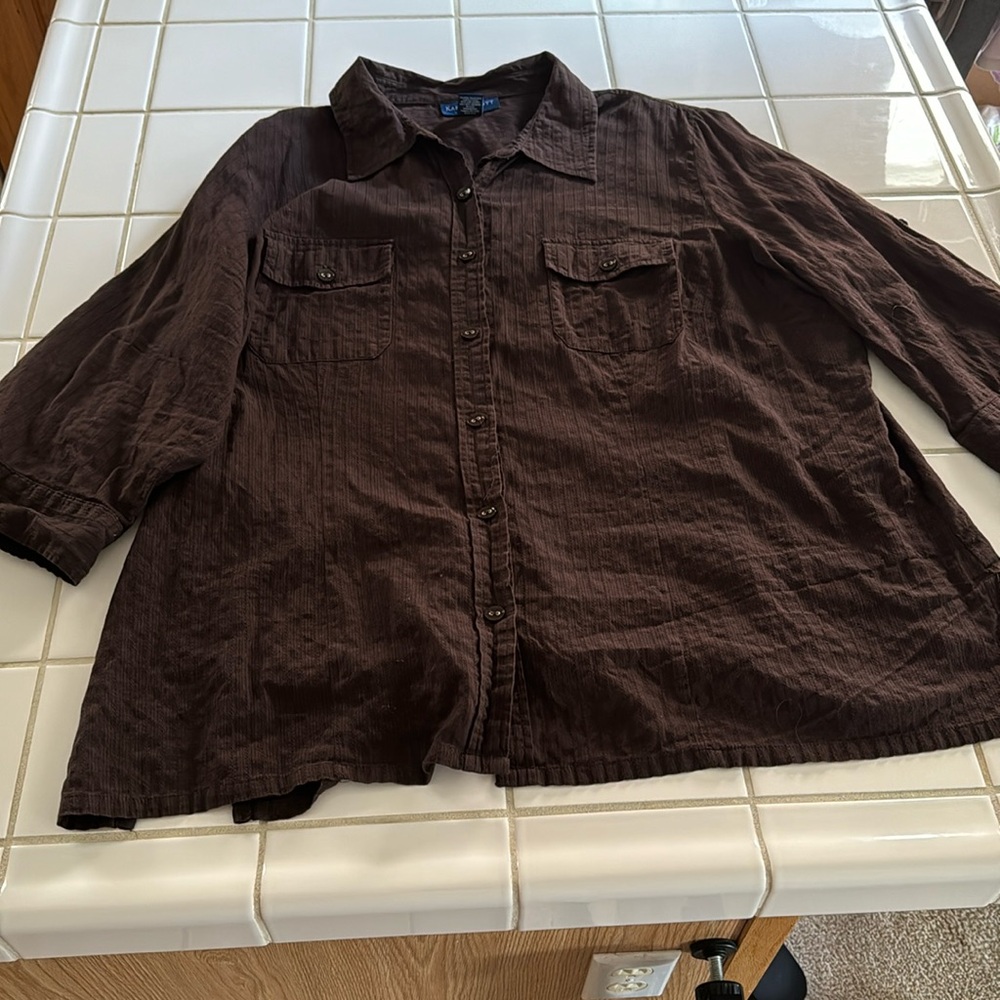 Karen Scott brown 3X top 3/4 sleeve